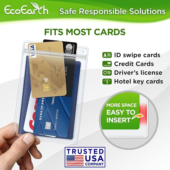 EcoEarth 4x6 Inch Passport & Card Holders with Soft Edge (Clear, 50 PK) - Extra Large (XXL) Vertical ID Holder - Resealable and Waterproof Identification Name Card Holder