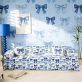 Blue Bow Couch Cover for 2 Cushion Couch,Kawaii Princess Bow Tie Couch Covers Cat Scratch Proof Dreamy Bowknot Watercolor Geometric Bow-Tie Seat Covers Soft Furniture Protector,71"x134" Cute Kawaii
