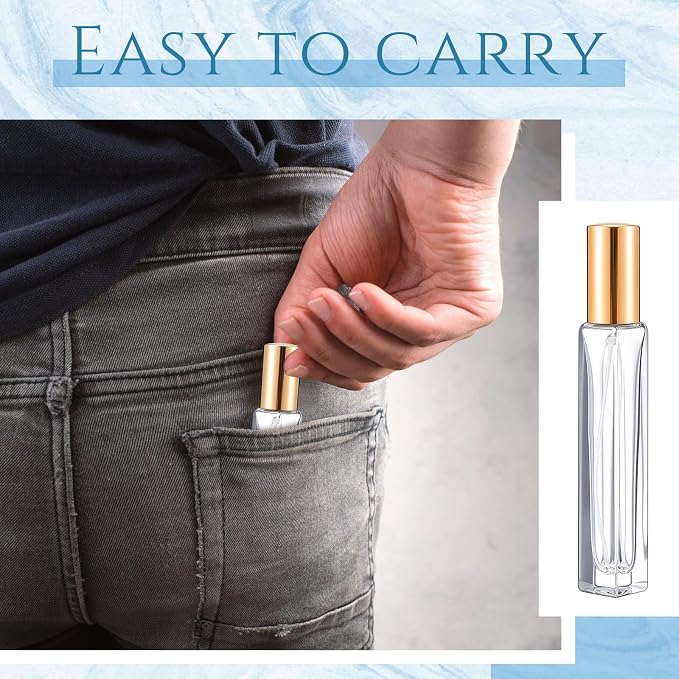 Domensi 40 Pcs 10/15/20/30 ml Perfume Travel Refillable Glass Bottles Spray Bottle Perfume Atomizer for Cologne Dispenser Leak-proof Fragrance Bottles Atomizer Pump Kit (10 ml,Gold)