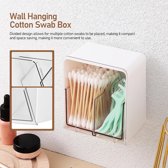 Cabilock 4pcs Cotton Pad Dispenser Lid Cotton Swab Holder for Makeup Washable Rounds Organizer Double-compartments Box