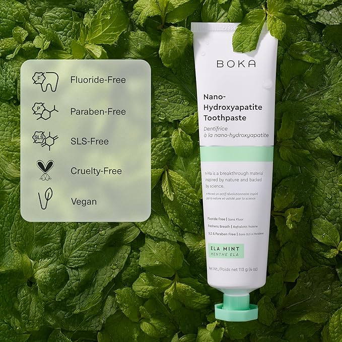 Boka Fluoride Free Toothpaste, Nano Hydroxyapatite Toothpaste, Appropriate for Sensitive Teeth - for Adult Oral Care - Ela Mint Flavor, 4 Fl Oz 3Pk US Manufactured