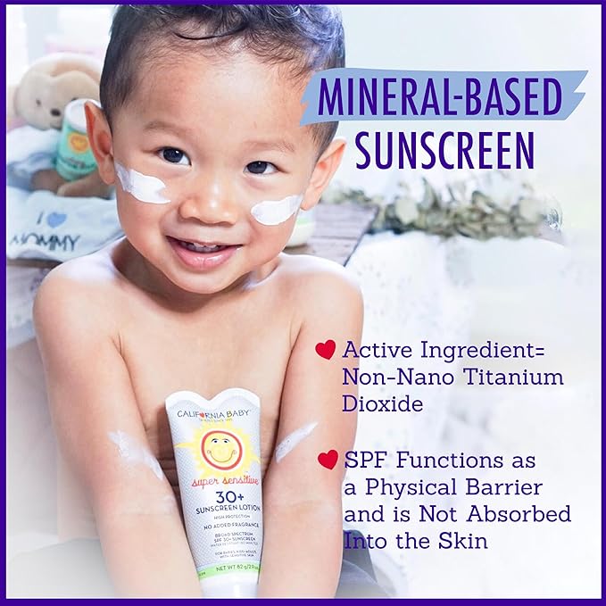 California Baby Super Sensitive Sunscreen + Natural Bug Spray | 1.8 oz Unscented SPF 30+ Mineral Sunscreen + 2 oz Natural Bug Repellent | Hypoallergenic | Formulated for Sensitive Skin