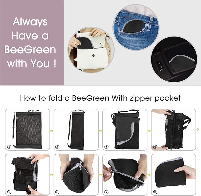 BeeGreen Mesh Drawstring Bag Swim Backpack for Beach Pool Sports Gym Draw String Cinch Bags for Swimming Soccer Basketball Gear Black