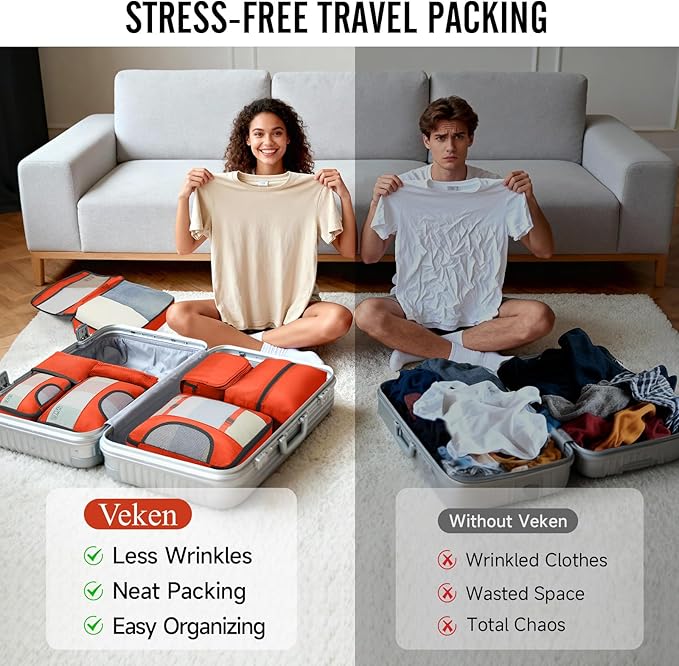 Veken 10 Set Packing Cubes for Travel Essentials, Suitcase Organizer Bags in 4 Sizes, Carry-On Luggage Accessories with Large Laundry Bag & Passport Holder, Must-Have for Airplane, Road Trip & Camping