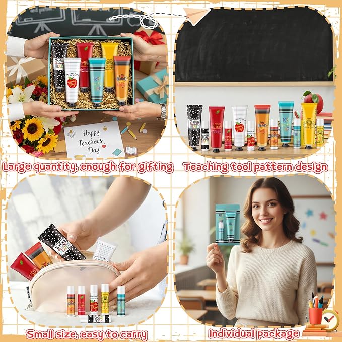 Loopeer 6 Sets Teacher Appreciation Gifts Bulk Hand Cream & Lip Balm Set Thank You Gifts for Teachers Staff Coworkers End of Year Graduation Travel Size Lotion Party Favors
