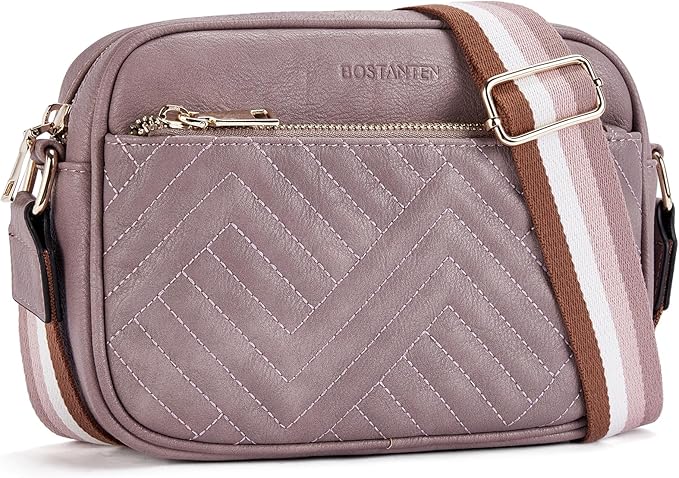BOSTANTEN Quilted Crossbody Bags for Women Vegan Leather Purses Shoulder Handbags with Wide Strap