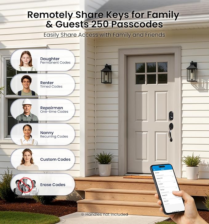 Veise RZ07 Fingerprint Smart Lock, 7-in-1 Smart Locks for Front Door, Keyless Entry Door Lock with App Control & Auto-Lock, Biometric Electronic Touchscreen Keypad Deadbolt, Matte Black
