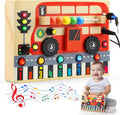 TOY Life Toddler Montessori Busy Board, Wooden Bus Sensory Board Toys with LED Light Up Switchs, Baby Busy Fidget Boards Travel Toys, Easter Birthday Gifts for 1+ Year Old Kids Girls Boys