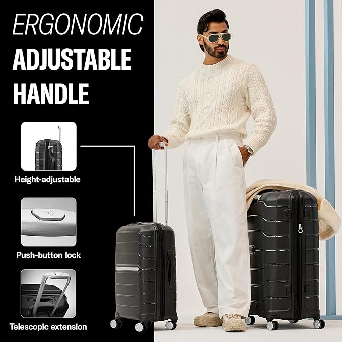 Samsonite Freeform 2-Piece Luggage Set - Carry-On & Large Checked Luggage with Dual Spinner Wheels - Durable Polypropylene Hardshell - TSA Lock, Airline-Approved - Expandable Hard Shell - White/Grey