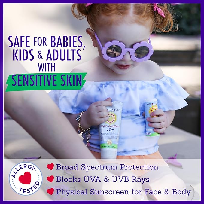California Baby Super Sensitive Sunscreen + Natural Bug Spray | 1.8 oz Unscented SPF 30+ Mineral Sunscreen + 2 oz Natural Bug Repellent | Hypoallergenic | Formulated for Sensitive Skin