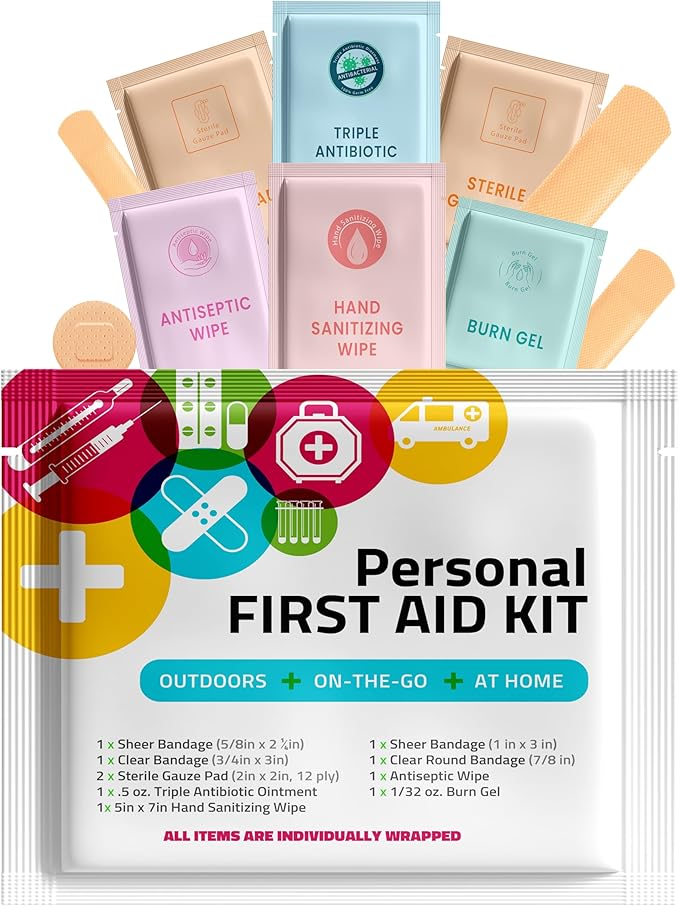 First Aid Emergency Medical Kit Mini and Travel Size - | Great for Kids, Schools, Business, Hiking, Camping | Wound Care Products (Multi-Color) (1)