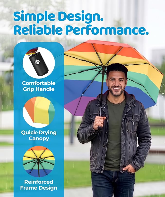 Rain-Mate Windproof Compact Umbrellas for Rain - Strong Reinforced Fiberglass Rib Design & Auto Open & Close - Portable Folding Travel Umbrella - Lightweight & Packable for Women & Men, Easy Collapse