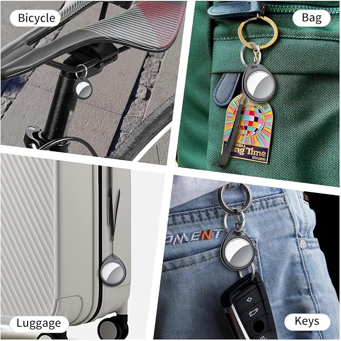 Air Tracker Tags-4 Pack, 5.3 Bluetooth Tracker Work with Apple Find My (iOS Only), 100dB Sound, Smart Tag with Keychain/Lanyard, Item Finder for Luggage/Key/Suitcase, Replaceable Battery, Black.
