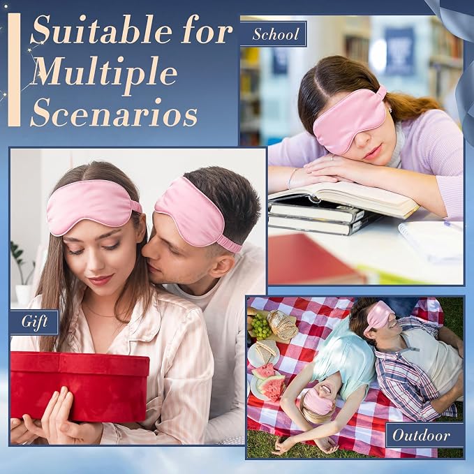 Cuffbow 36 Pcs Silk Sleep Eye Masks Bulk Satin Eye Cover Blindfold Eyeshade with Adjustable Elastic Strap for Women Men Sleeping Travel Wedding Gift(Pink)