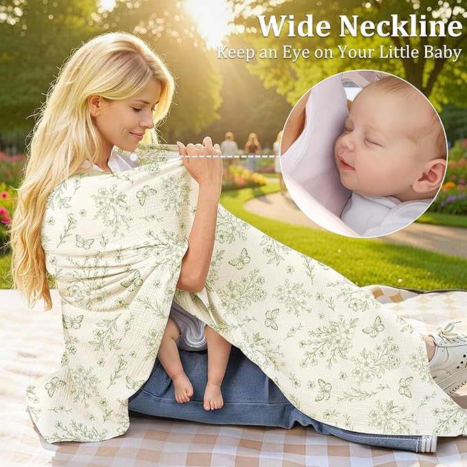 Muslin Nursing Cover Up for Breastfeeding, Soft & Breathable Cotton Breast Feeding Cover for Women, Full Privacy Breastfeeding Cover - Newborn Baby Essential, Beige