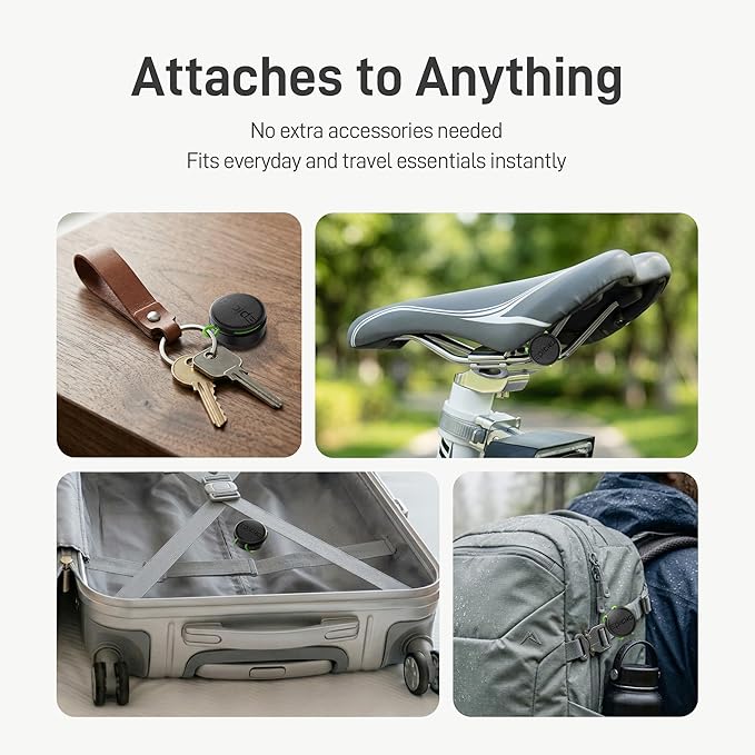 Epicka Tracker Tags with Integrated Adjustable Strap, 2-Year Long Battery Item Finder Works with Apple Find My (iOS Only), NFC & IP67 Waterproof Smart Tag for Keys, Luggage, Bike, Pets, 2 Pack, Black