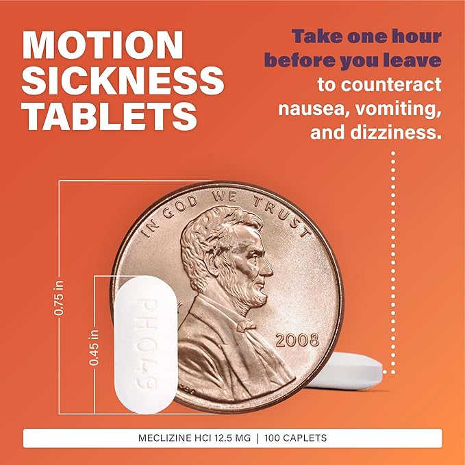 Rugby Meclizine 12.5mg Caplets - Antiemetic Motion Sickness Symptom Relief - 100 Count (3 Pack)