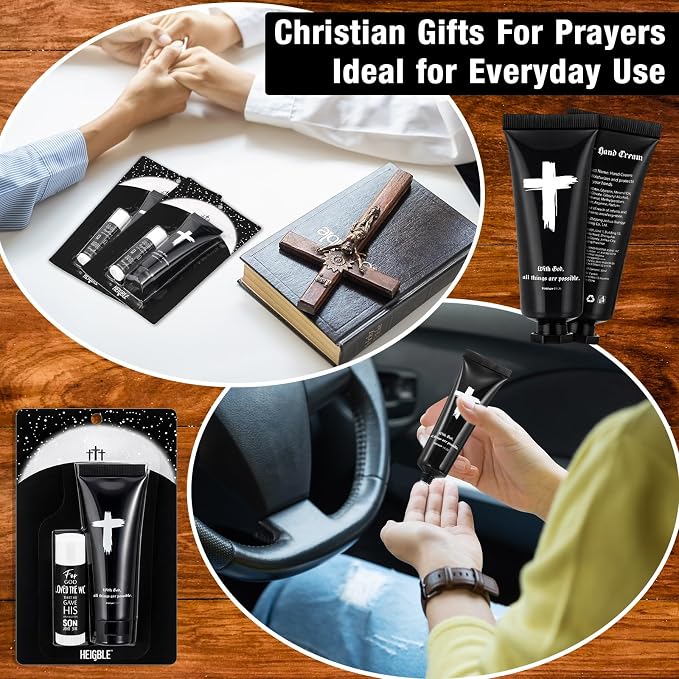 50 Sets 100 Pcs Church Gift for Men Bulk Black Hand Cream and Lip Balm Religious Bible Verse Cedar Scent Lip Moisturizer Christian Appreciation Gift for Coworker Church Party Favor