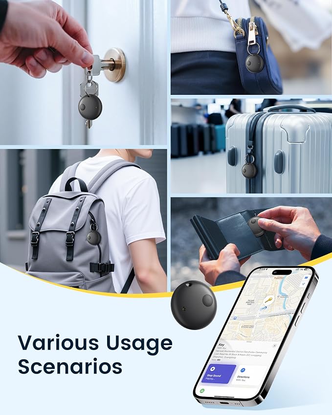 Air Tracker Tags-4 Pack, Smart Bluetooth Tracker Works with Apple Find My (iOS Only), Item Finder Key Finder with Replaceable Battery, Tracker Tag Locator for Keys, Luggage, Suitcases and Bags (Black)