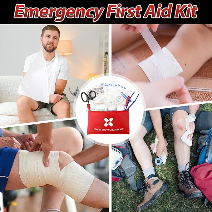 Geiserailie 10 Pack Mini First Aid Kit for Home Car Travel Camp Outdoor Graduation Sports Hiking Emergency Small First Aid Kit Travel Size Bulk Self Care Package, 10 Individual Bags of 91 Items Each