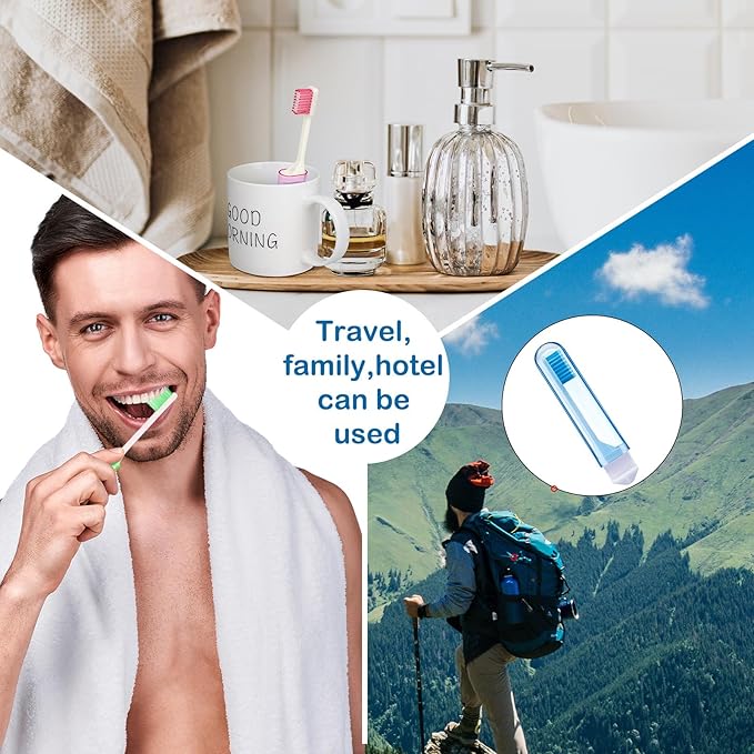 Patelai 4 Pieces Travel Toothbrush Set, Travel Size Toiletries, Soft Bristle Mini Foldable Tooth Brush with Case, Individually Wrapped Small Portable Toothbrush for Camping Home (Candy Color)