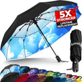 TUMELLA Strongest Windproof Travel Umbrella (Compact, 100MPH Wind-Tested), Light, Portable, One-Handed Use, Automatic Folding Rain Umbrella, Durable, Premium Grip, Fits Car & Backpack