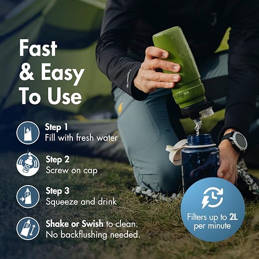 Katadyn BeFree AC Bottle 0.7L Water Filter Bottle for Travel & Daily Use | 2-Stage Filter Removes Bacteria & Microplastics, Improves Taste, BPA-Free, Fits Cup Holders - Moss Green