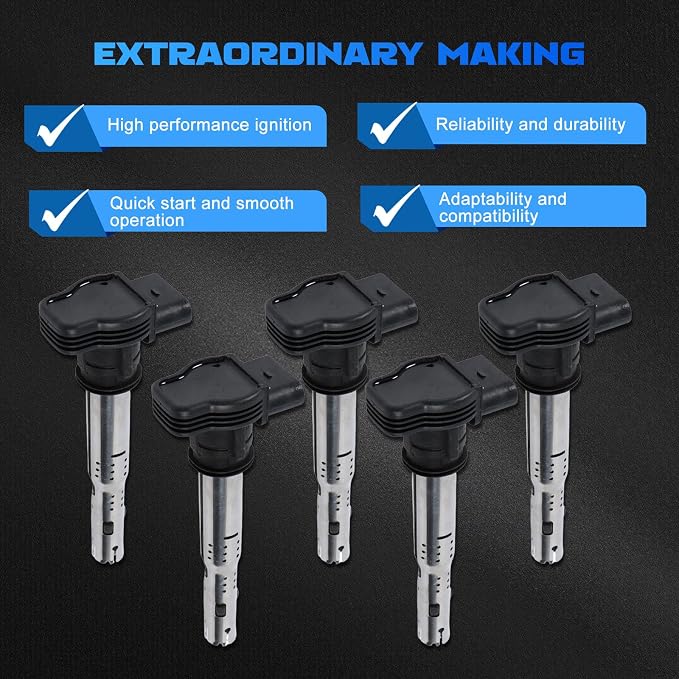 5PCS UF575 Ignition Coils Ignition Coils Pack Fits for Jetta 2005-2018, for Beetle 2006-2019, for Golf 2010-2014, for 2012-2013 TT RS Quattro, 2007-2014 Gallardo 2.5L 5.0L, Aftermarket Parts