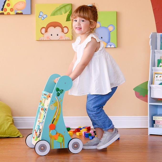 Teamson Kids Preschool Play Lab Wooden Baby Walker and Activity Station, Natural/Blue | Activity Station