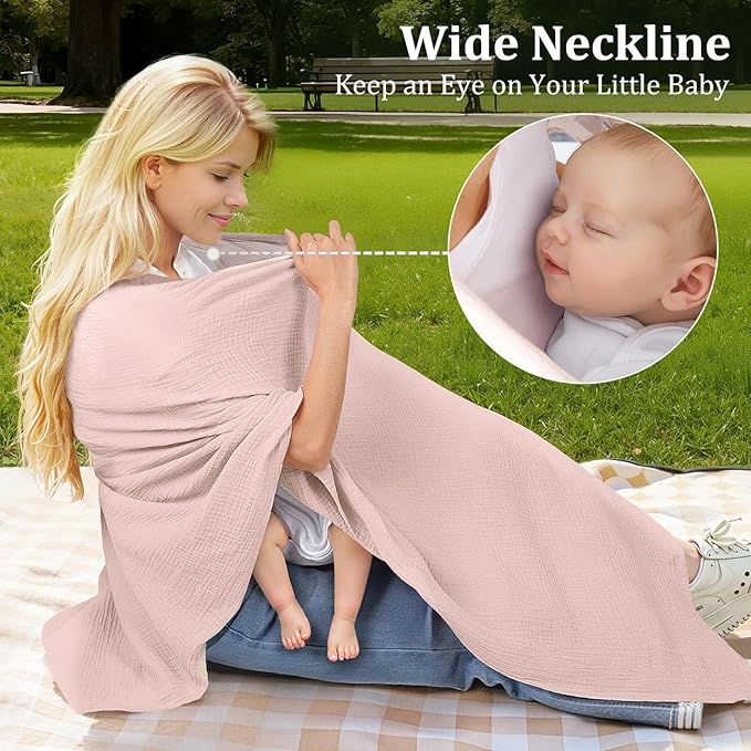 Muslin Nursing Cover Up for Breastfeeding, Soft & Breathable Cotton Breast Feeding Cover for Women, Full Privacy Breastfeeding Cover - Newborn Baby Essential, Pink