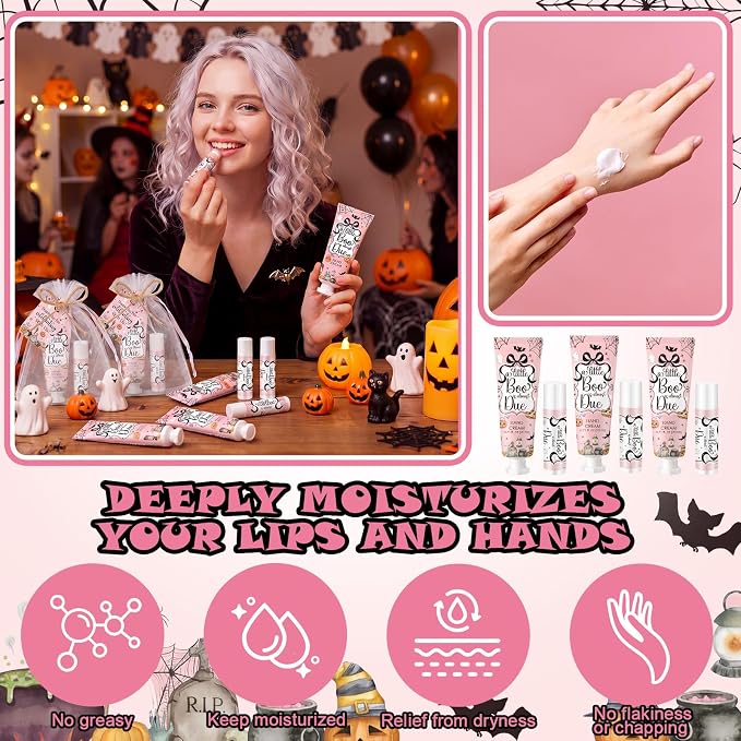 24 Sets Halloween Little Boo Baby Shower Hand Cream and Lip Balm Gift Halloween Coquette Baby Shower Party Favors Travel Size Hand Lotion Lip Balm Bulk Halloweens Newborn Party for Guest Kids