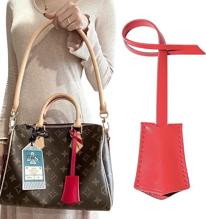 Microfibre Leather Tag for Luggage Bag or Suitcase, Decorative Hang Tag for Speedy 25 30 35 Handbag(Red Tag)