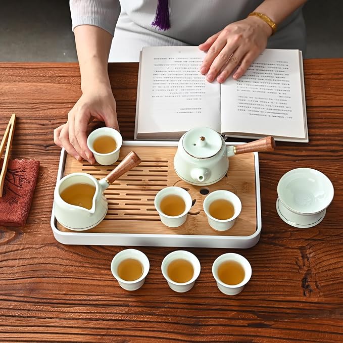 Chinese Tea Set, Kung fu TeaSet, Chinese Gongfu Tea Set With 6 Tea Cups, Side handle tea pot (CebaG 6cups)