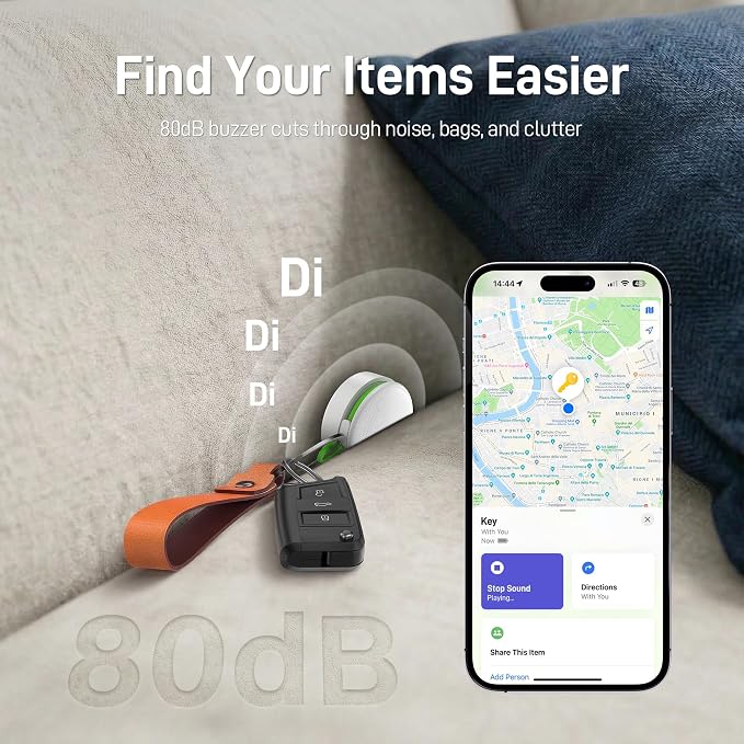 Epicka Tracker Tags with Integrated Adjustable Strap, 2-Year Long Battery Item Finder Works with Apple Find My (iOS Only), NFC & IP67 Waterproof Smart Tag for Keys, Luggage, Bike, Pets, 4 Pack, White