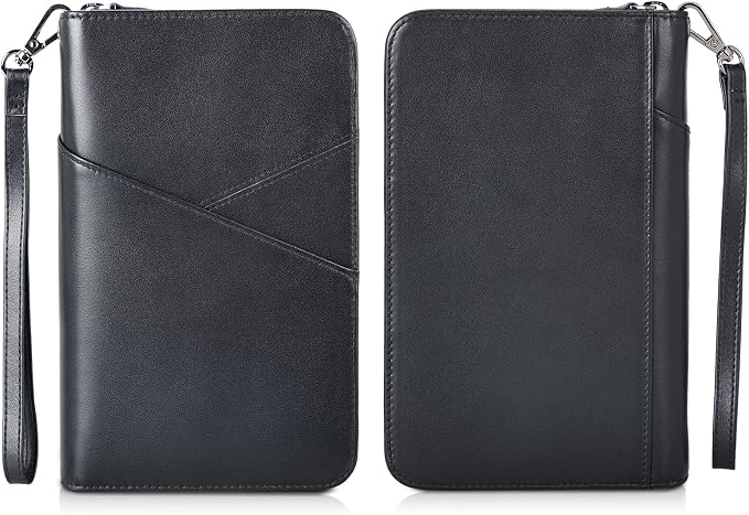 Polare Napa Leather Passport Holder With YKK Zipper RFID Blocking Travel Document Organizer Ticket Holder Cover Case Holds 2 Passports (Black)
