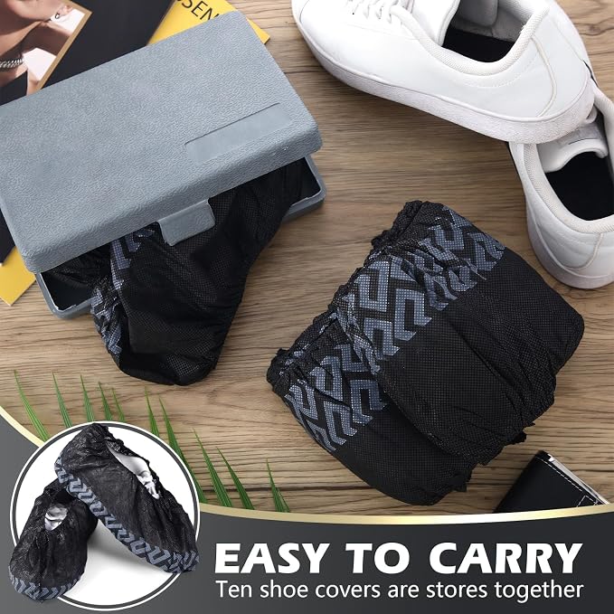 Leumoi 500 Pcs Disposable Boot Covers Bulk Non Slip Disposable Shoe Covers Large Durable Non Woven Shoe Protector for Indoors, Home, Floors and Shoes, One Size Fits Most(Black)