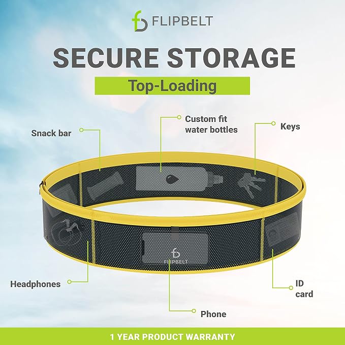 FlipBelt Lightweight Running Air Belt, Fitness and Running Fanny Pack for Women and Men, Non Chafing Waist Band Pack for Phone, Keys, Money, Moisture Wicking Storage Belt, USA Company