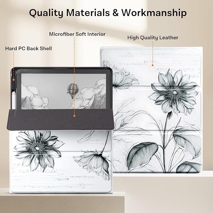 CoBak Case for 11" Kindle Scribe 3rd Generation 2025, Kindle Scribe Colorsoft with Two Viewing Angles - All New PU Leather Cover with Auto Sleep Wake, Pen Holder. Sketch Sunflower