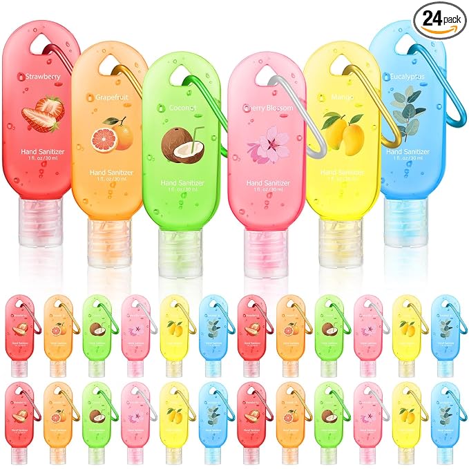 24 Pack Scented Hand Sanitizer Keychain Gift Strawberry Mini Travel Size Hand Sanitizer Gel Bulk 1 oz Employee Thank You Gift for Teacher Coworker Team Nurse Summer Graduation Party Supplies