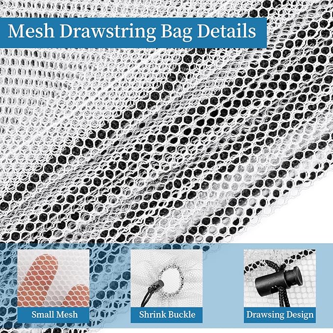 6 Pcs Mesh Bags Drawstring, 14x17 Inch with Lock, Multipurpose Storage Bags for Gym, Balls, Beach, Laundry (White)