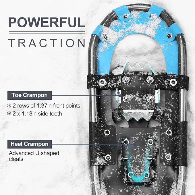 Odoland 21/25/30 Inch Snowshoes with Trekking Poles for Men Women Youth, Waterproof Snow Leg Gaiters and Carrying Bag, Lightweight Aluminum, Heel Lift, Snow Shoes Easy to Wear