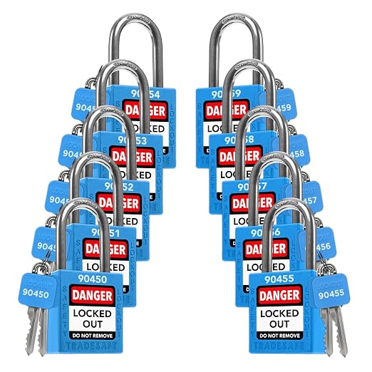 TRADESAFE Lockout Tagout Locks Set - 10 Blue Loto Locks, Lockout Locks Keyed Different, 2 Keys Per Lock, OSHA Compliant Lock Out Tag Out Padlocks, Safety Padlocks for Electrical Lockout Tag Out Kits