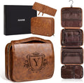 Personalized 3-in-1 Hanging Toiletry Bag Fathers Day Birthday Gifts for Men Dad Husband, Custom Initial Large Waterproof PU Leather Dopp Kit Shaving Bag Travel Essential for Him Light Brown Y