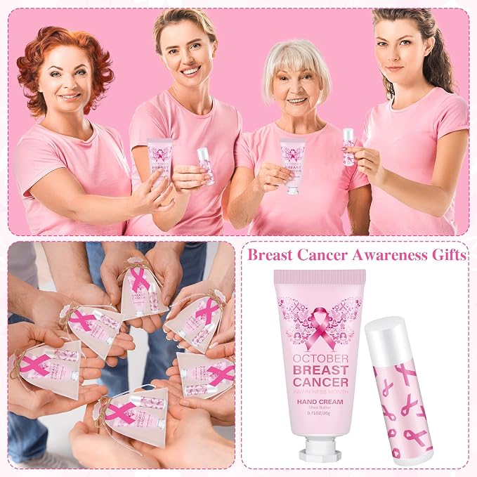 100 50 Set Breast Cancer Awareness Gifts Bulk Woman Ribbon Lip Balm Hand Cream Include 50 Lip Balm 50 Hand Cream 50 Bag 50 Tag Breast Cancer Awareness Month Items Survivors Offices