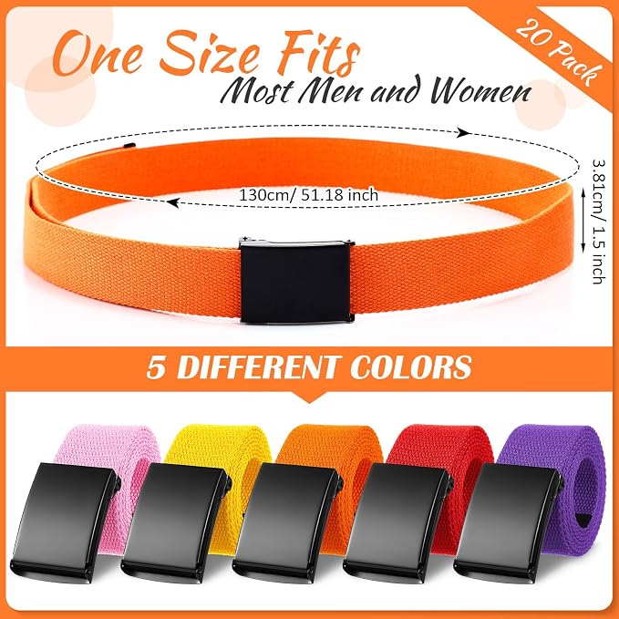 Yahenda 20 Pcs Web Belt for Men Women Belt Adjustable Canvas girdle Golf Strap with Military Buckle Casual Web girdle