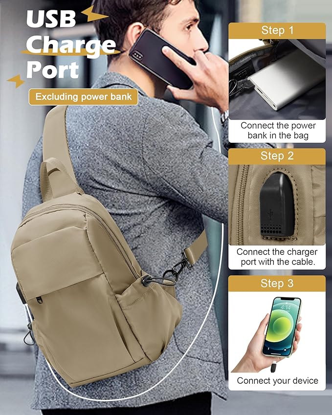 SEAFEW Brown Sling Crossbody Bag for Men Women, Tactical Backpack Shoulder Daypack Mini Anti-Theft Cross Body Motorcycle Chest Bags, Small One Strap Fanny Back Pack for Casual Travel Hiking Sport Gym