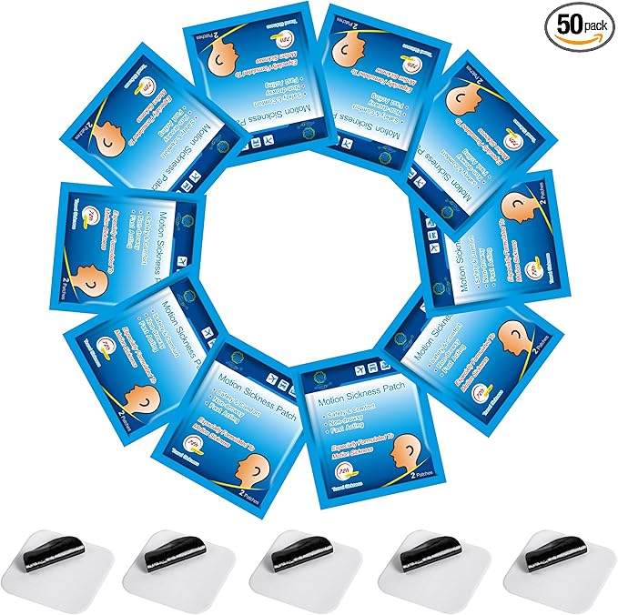 KONGDY 50 Counts Motion Sickness Patches for Kids/Adults, Seasick Patches for Cruise with Waterproof and Non Drowsy, Sea Sickness Patches Behind Ear