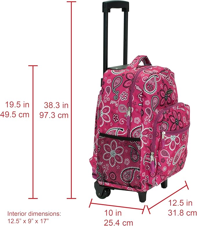 Rockland Double Handle 17" Rolling Backpack, Bandana
