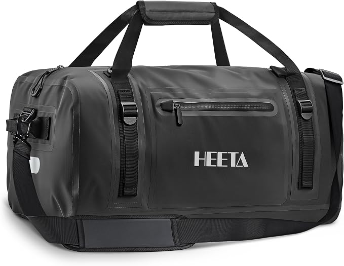 HEETA Waterproof Motorcycle Dry Bag, Waterproof Duffel Luggage Travel Bags with Zippered Closure & Pocket, Shoulder Straps, Large Space for Motorcycling Camping Commuting Boating (Black, 70L)