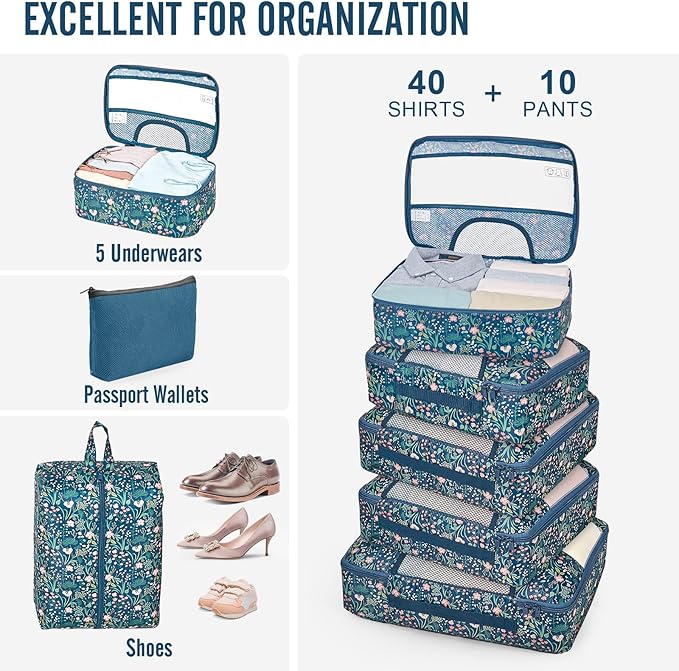 Veken 10 Set Packing Cubes for Travel Essentials, Suitcase Organizer Bags in 4 Sizes, Carry-On Luggage Accessories with Large Laundry Bag & Passport Holder, Must-Have for Airplane, Road Trip & Camping